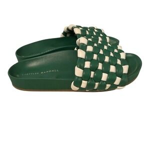 Loeffler Randall Sonnie Woven Leather Slide Sandals Size 6 Green Braided Straps